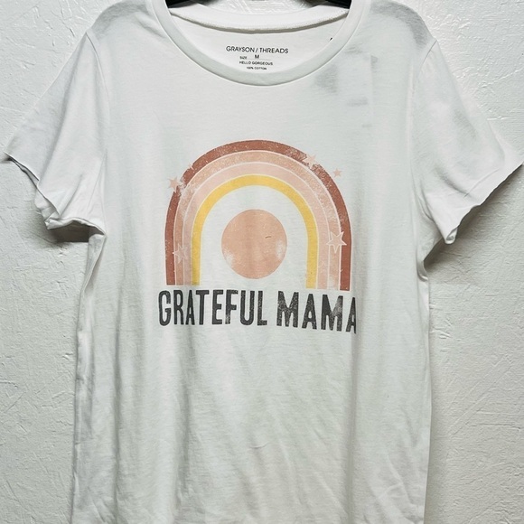Grayson Threads Women's Raw Hem T-shirt ‘Grateful Mama’ Rainbow - Picture 3 of 8